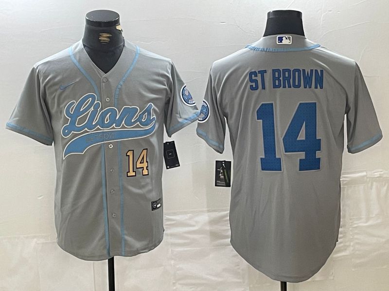 Men Detroit Lions #14 ST Brown Grey Joint Name 2024 Nike Limited NFL Jersey style 5